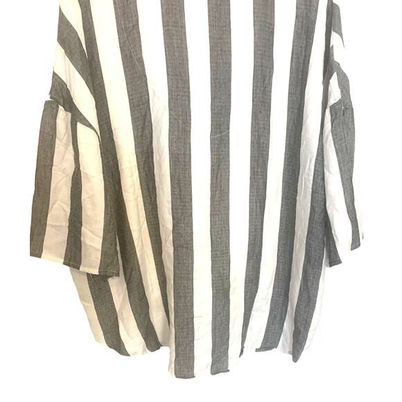 French Laundry Boyfriend Shirt 2X Gray White Stripe Button Up V Neck Lagenlook - Picture 6 of 11